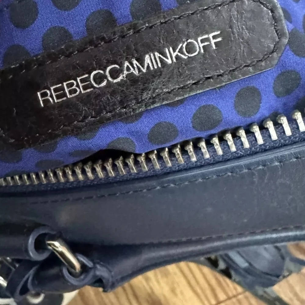 REBECCA MINKOFF MAB MINI BLUE PURPLE STRIPE WEAVE LEATHER LG SATCHEL BAG